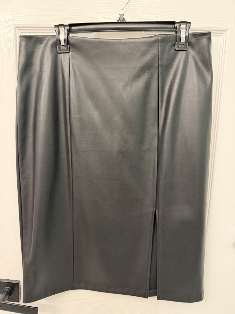 Steve Madden Black Faux Leather Pencil Skirt with Front Slit